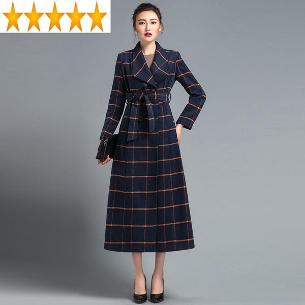 2021 abrizos mujer invierno длинное плед зимнее шерстяное пальто женщины элегантное slim casaco feminino женская одежда kj180, Black